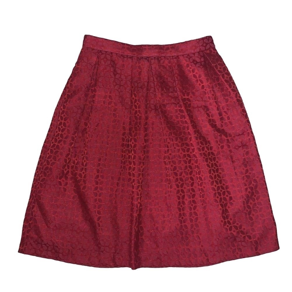 Hutch Burgundy Geometric Floral‎ Jacquard Pleated A-Line Midi Skirt Size 10